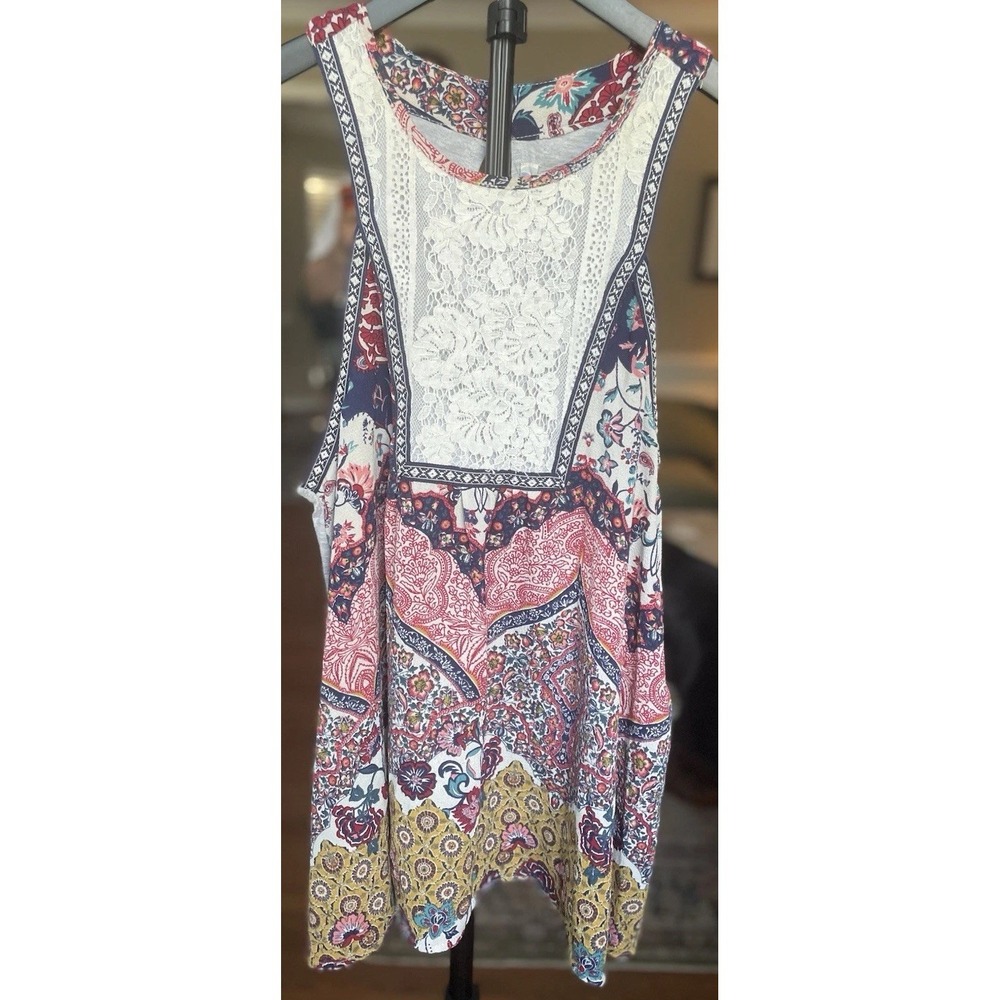 Jolt Women's XL Patterned Short Sleeve Tank Top Lace Front
